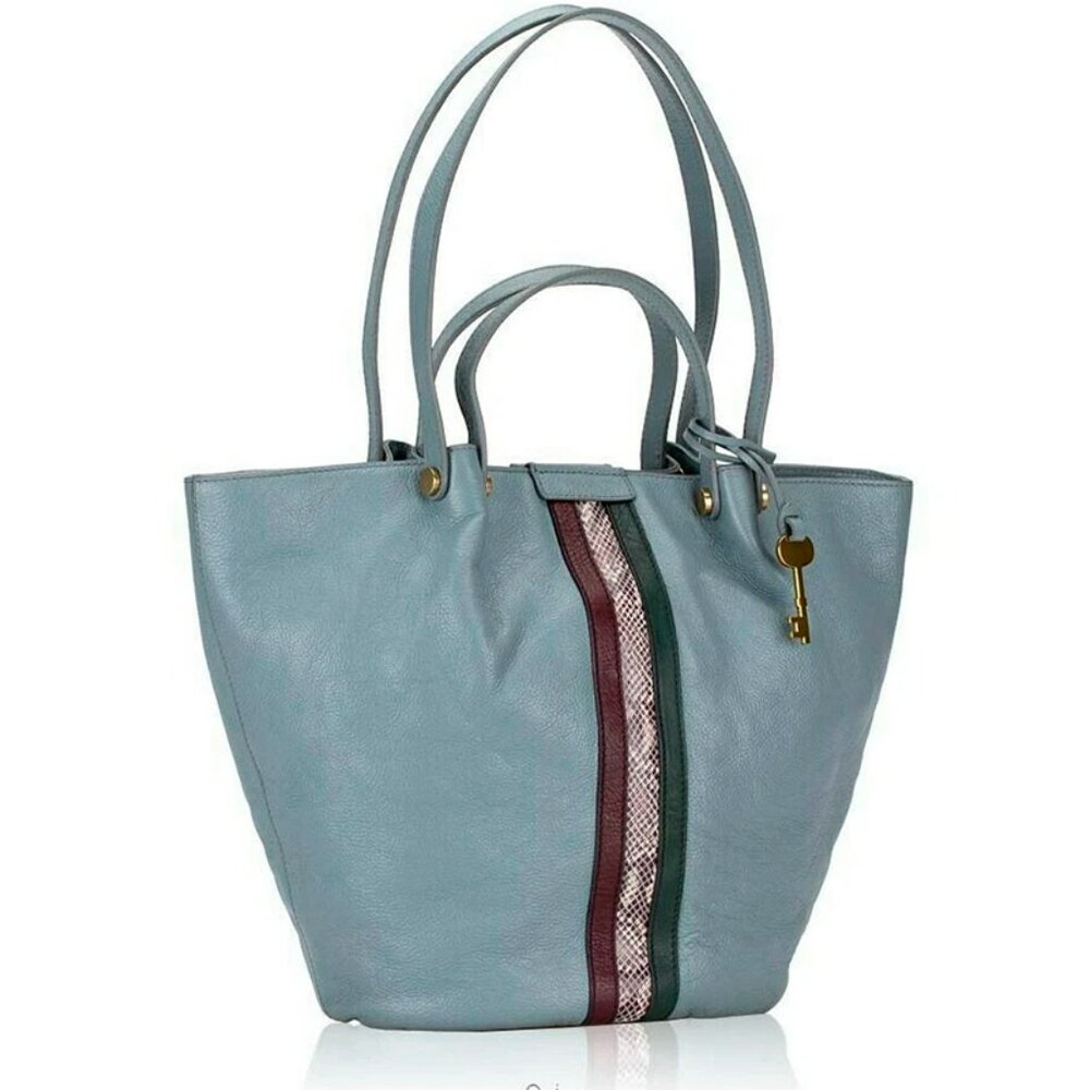 S Fossil Callie Large Leather Tote Chambray Blue ZB7797197 NWT $268